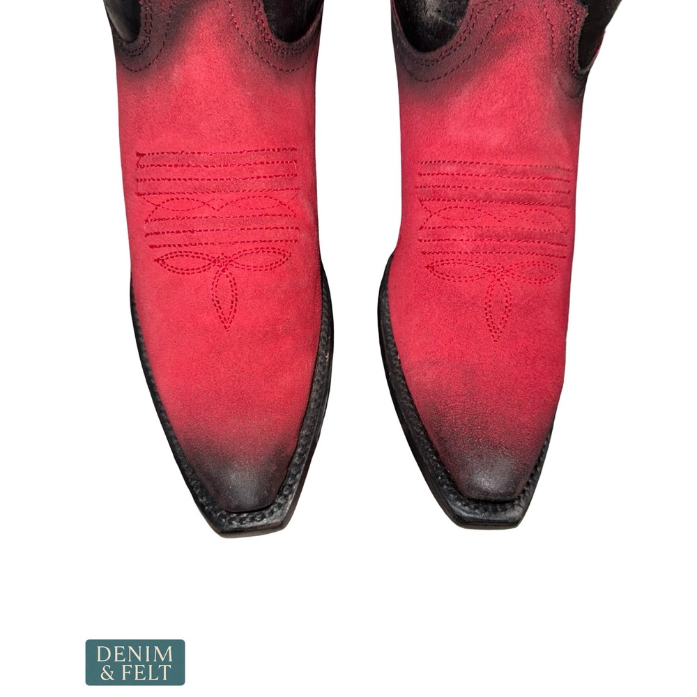 Ferrini Roughrider Red Black Leather Snip Toe Western Cowgirl Boots 84361-22 6.5 - Picture 12 of 16
